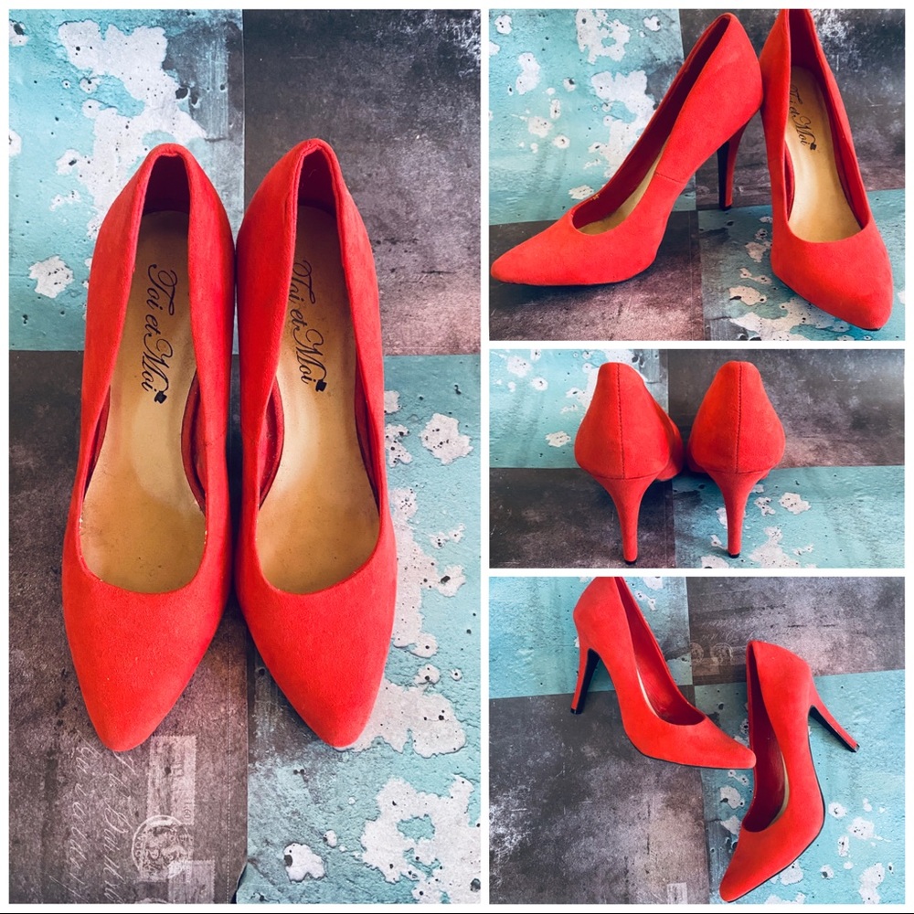 Toi et Moi Red Suede Heels